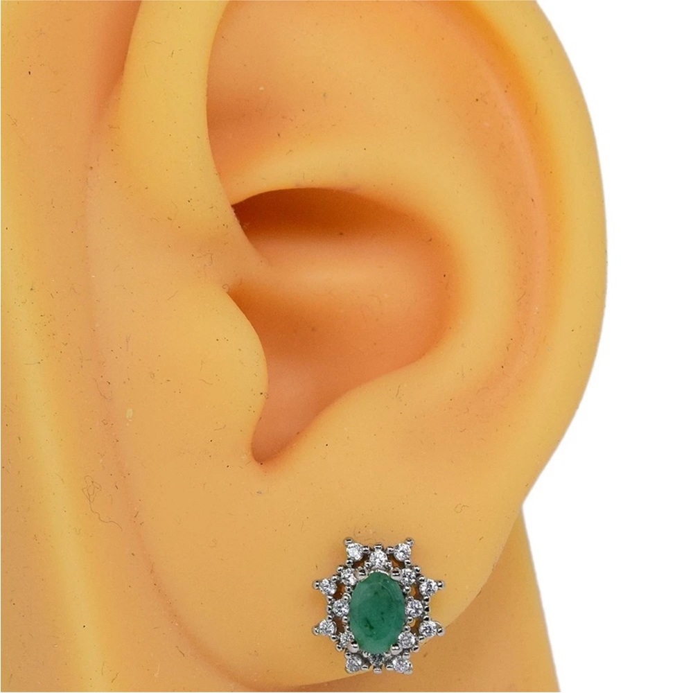 Natural Emerald w/ Zircon Halo Pendant Necklace and Stud Earrings Set - Picture 5 of 11